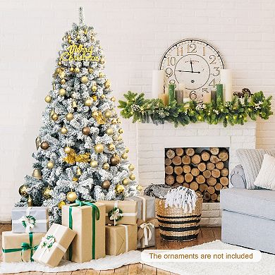 7.5FT Snow Flocked Hinged Artificial Christmas Tree Unlit