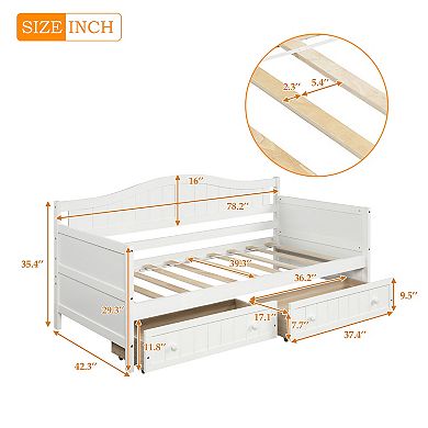 Whisen Modern Style Twin Wooden Daybed Frame with Two Drawers