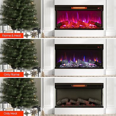 36 Inch 3-Sided 1500W Electric Fireplace with 7-Color Flame-Black