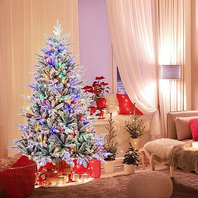 6FT Flocked Christmas Tree with 8 Light Modes and Multicolor LEDs