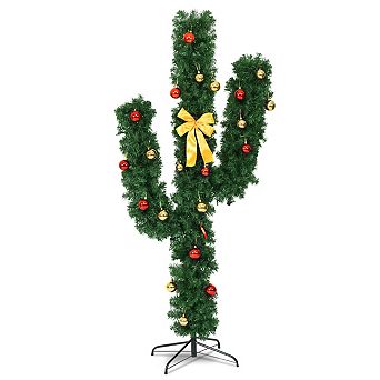 7FT Cactus-Shaped Artificial PVC Christmas Tree with LED Lights & Ornaments