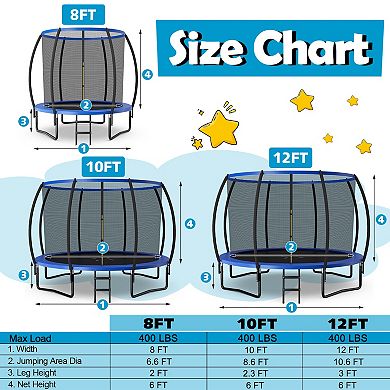 8 Feet ASTM Approved Recreational Trampoline with Ladder-Blue
