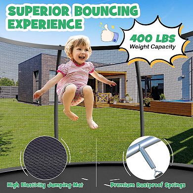 12FT ASTM Certified Black Trampoline with Safety Net and Ladder