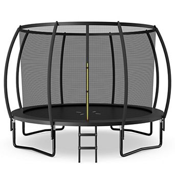 12FT ASTM Certified Black Trampoline with Safety Net and Ladder