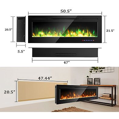 50” Recessed Wall Mounted Electric Fireplace with Adjustable Brightness