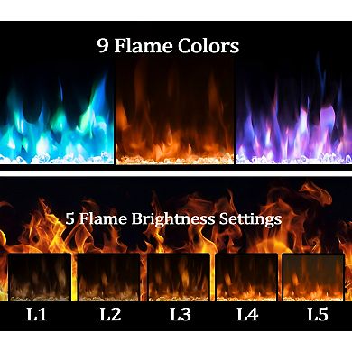 50” Recessed Wall Mounted Electric Fireplace with Adjustable Brightness