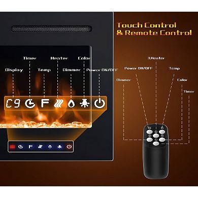 50” Recessed Wall Mounted Electric Fireplace with Adjustable Brightness