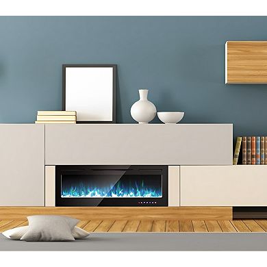 50” Recessed Wall Mounted Electric Fireplace with Adjustable Brightness