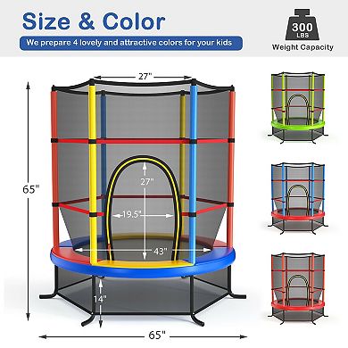 Kids Trampoline with Enclosure Net and Tension Ropes for Indoor Outdoor Use