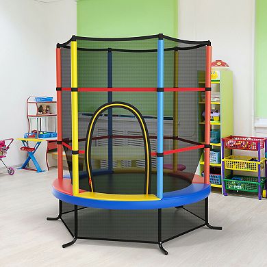 Kids Trampoline with Enclosure Net and Tension Ropes for Indoor Outdoor Use