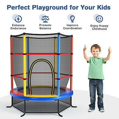 Kids Trampoline with Enclosure Net and Tension Ropes for Indoor Outdoor Use