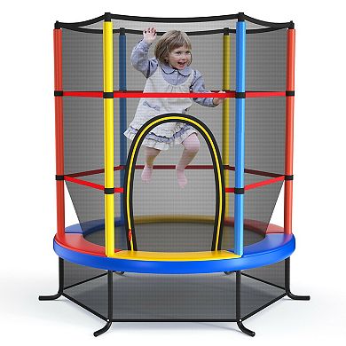 Kids Trampoline with Enclosure Net and Tension Ropes for Indoor Outdoor Use