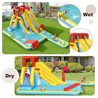 Inflatable Water Slide Park with Pool, Basketball, and 680W Blower