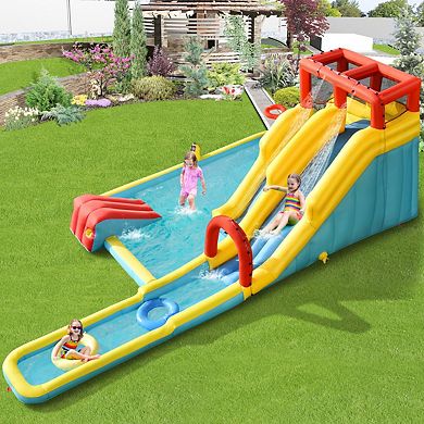 Inflatable Water Slide Park with Pool, Basketball, and 680W Blower