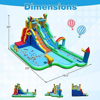 Inflatable Water Slide Park Bounce House With Dual Slides and 750W Blower
