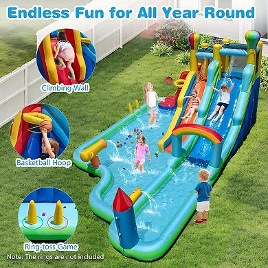 Inflatable Water Slide Park Bounce House With Dual Slides and 750W Blower