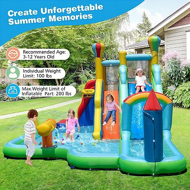 Inflatable Water Slide Park Bounce House With Dual Slides and 750W Blower