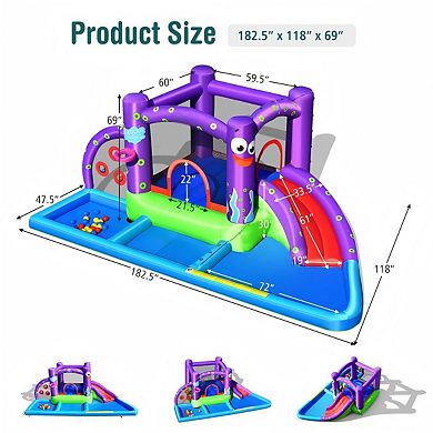 Inflatable Octopus Water Slide Park with Bounce House Pool and Games for Kids