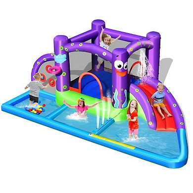 Inflatable Octopus Water Slide Park with Bounce House Pool and Games for Kids