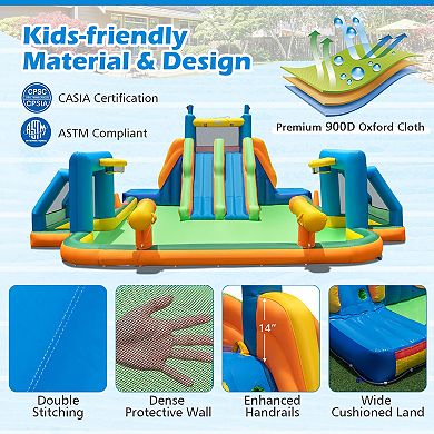 Inflatable Water Park with Blower and Dual Slides, Backyard Splash Bouncer