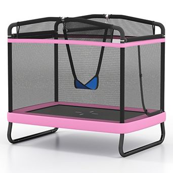 Kids Trampoline With Detachable Swing And Horizontal Bar For Indoor And Outdoor Play