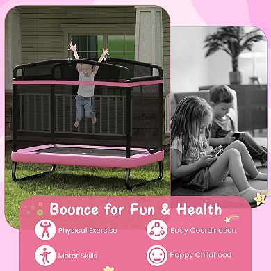 Kids Trampoline With Swing and Horizontal Bar 6 Ft Rectangle Indoor Outdoor