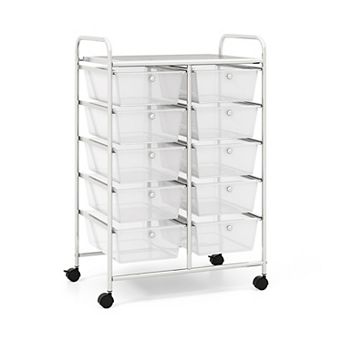 Rolling Storage Cart with 10 Clear Drawers and Mesh Top Platform for Home Office