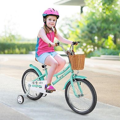 Kids Bike with Training Wheels, Basket and Bell for Ages 4-8, 16 or 18 Inch