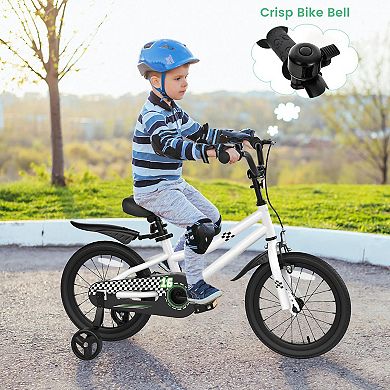Kids Bike with Adjustable Handlebar and Seat, Training Wheels, and Basket