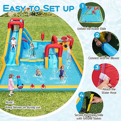 Inflatable Water Slide Park 9 In 1 Bounce House With 750W Blower