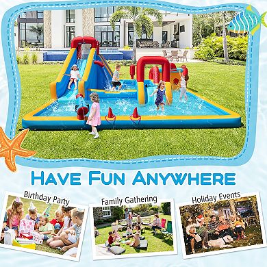 Inflatable Water Slide Park 9 In 1 Bounce House With 750W Blower