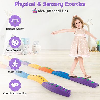 Colorful Kids Wavy Balance Beam with Textured Surface and Non-slip Foot Pads
