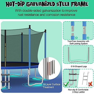 Heavy Duty Trampoline with Enclosure Net Ladder and Basketball Hoop for Backyard Play
