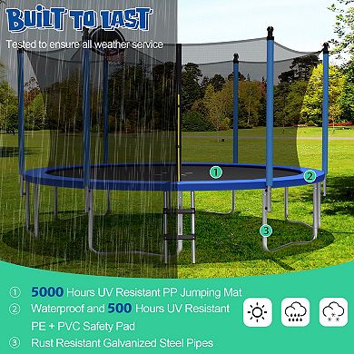 Heavy Duty Trampoline with Enclosure Net Ladder and Basketball Hoop for Backyard Play