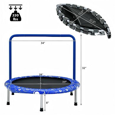 Kids Trampoline with Safety Handle and Quiet Bungee Cords for Indoor and Outdoor Play