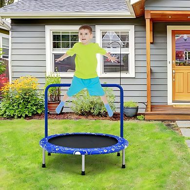 Kids Trampoline with Safety Handle and Quiet Bungee Cords for Indoor and Outdoor Play