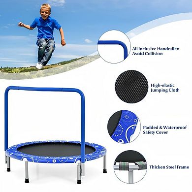 Kids Trampoline with Safety Handle and Quiet Bungee Cords for Indoor and Outdoor Play