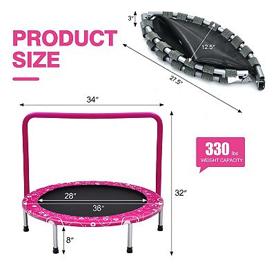 36 Inch Kids Mini Trampoline Rebounder with Covered Handrail