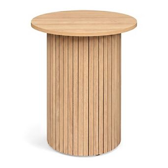 Round Fluted Side Table with Pedestal Drum Base and Non Slip Foot Pads