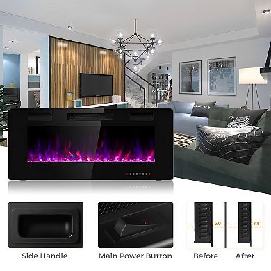 42” Ultra-Thin Recessed Electric Fireplace with Timer Function