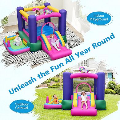 Inflatable Bounce House with Slide Splash Pool and Ring Tossing Games without Blower