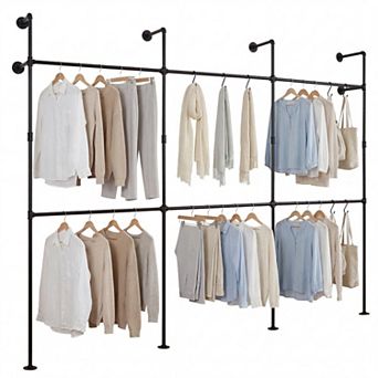 Wall Mounted Pipe Clothing Rack with 6 Rods 118 in Wide 45 Pounds per Rod
