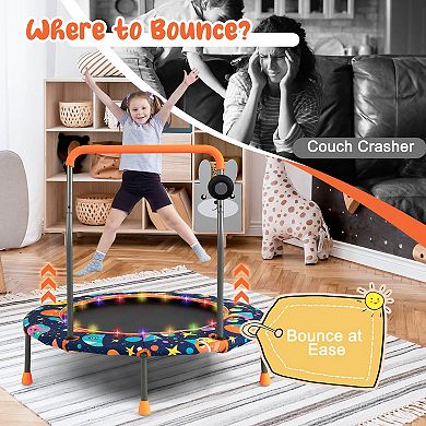 Kids Mini Trampoline with Music Lights Handle and Bluetooth Speaker