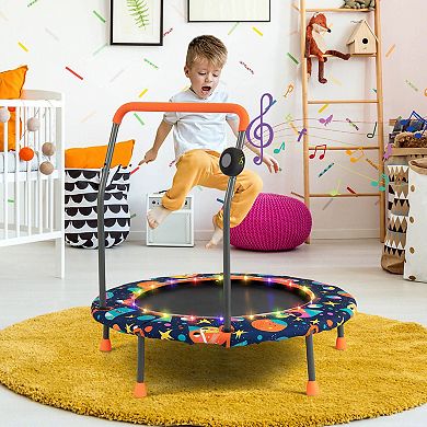 Kids Mini Trampoline with Music Lights Handle and Bluetooth Speaker