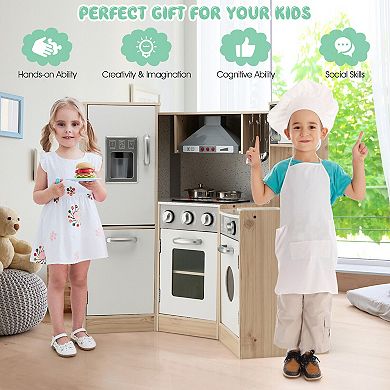 Corner Wooden Kids Kitchen Playset with Cookware Accessories