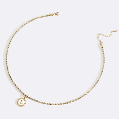 Mother of Pearl Disc Letter Necklace with Rope Chain