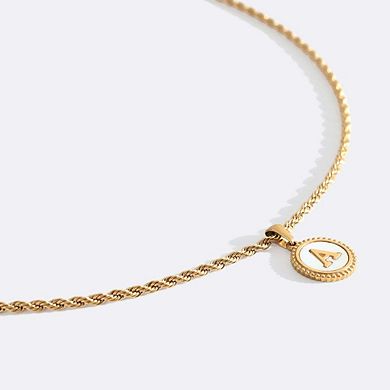 Mother of Pearl Disc Letter Necklace with Rope Chain