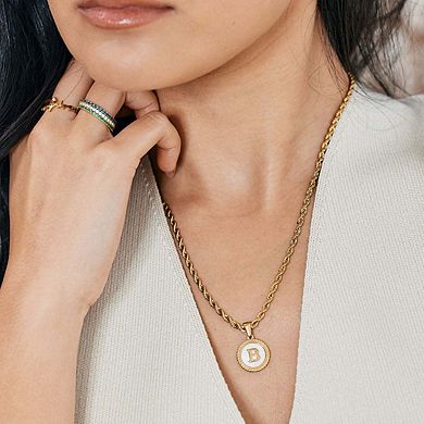 Mother of Pearl Disc Letter Necklace with Rope Chain