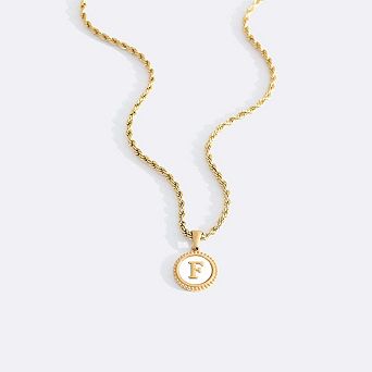 Mother of Pearl Disc Letter Necklace with Rope Chain