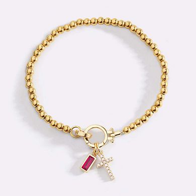 Cross Charm Birthstone Bracelet
